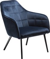 Embrace loungestoel in midnight blauw velours, zwarte poten.