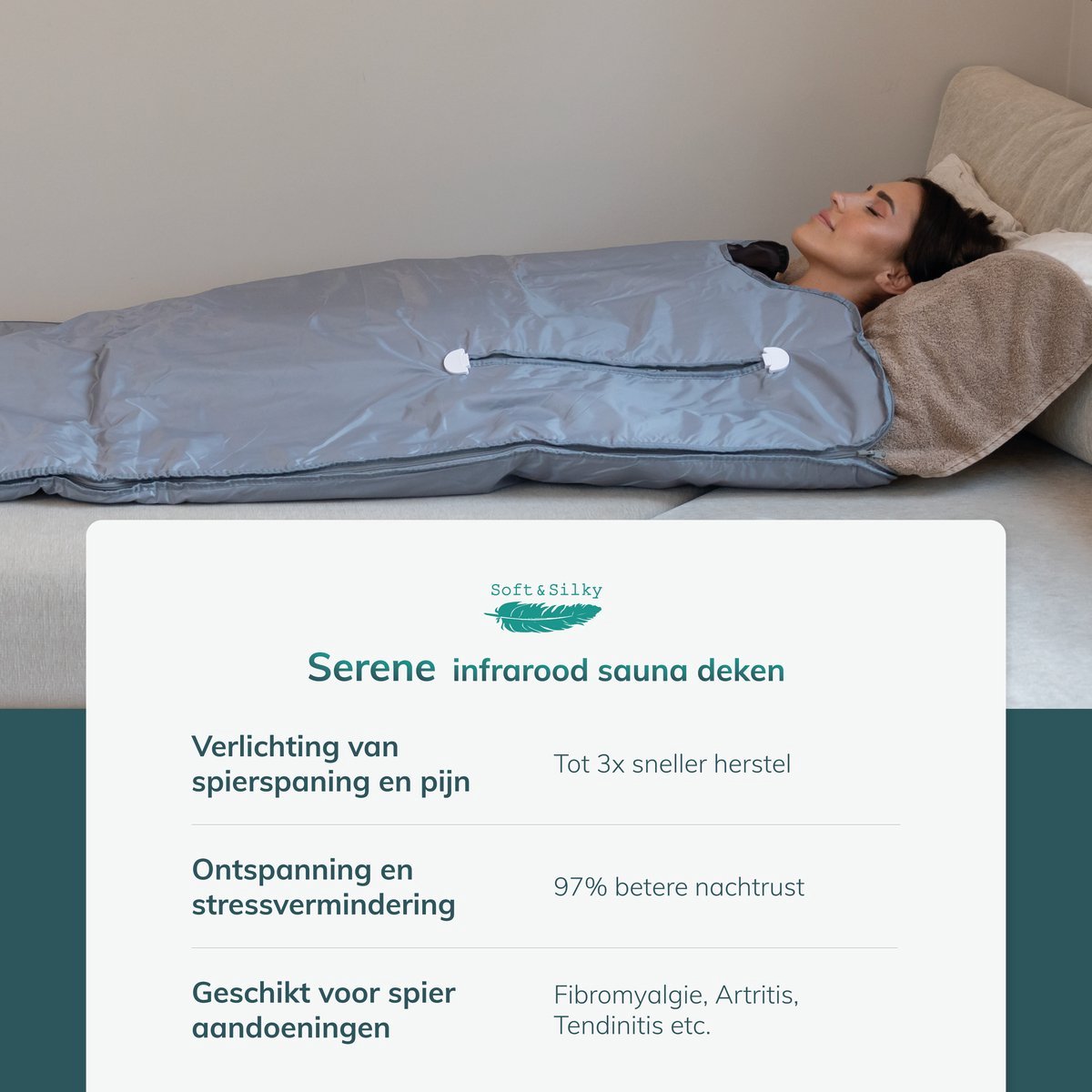 Afbeelding 2 van Soft & Silky - Infraroodtherapie Deken - 35°C en 75°C - Infrarood Sauna - Red Light Therapy - Warmtedeken - Elektrische Deken - Fibromyalgie