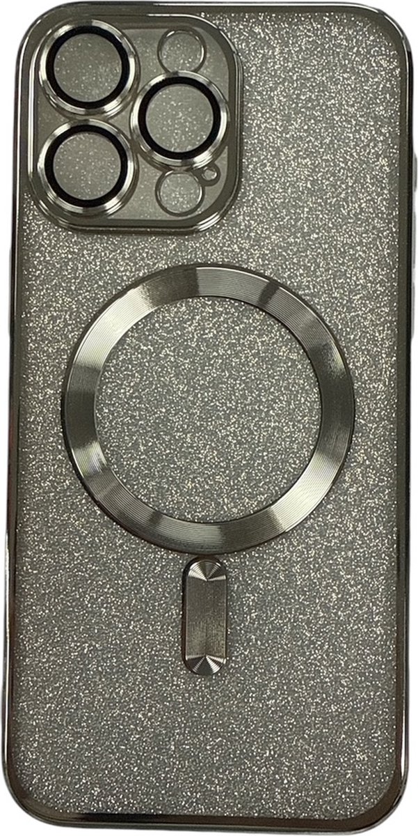 Glitter Telefoonhoesje Geschikt voor Magsafe met Camera Bescherming voor iPhone 12 Pro Max - FuturiQ - Zilver
