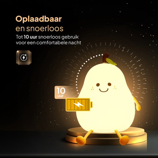Oplaadbaar nachtlampje kinderen - Peertje - Touchbediening - 8 kleuren - Tijdfunctie - Wake-up Light - Kinder nachtlampje - Slaapkamer - Nachtlampje kinderen - Dimbaar - Draadloos - Nachtlampje baby – Bedlampje