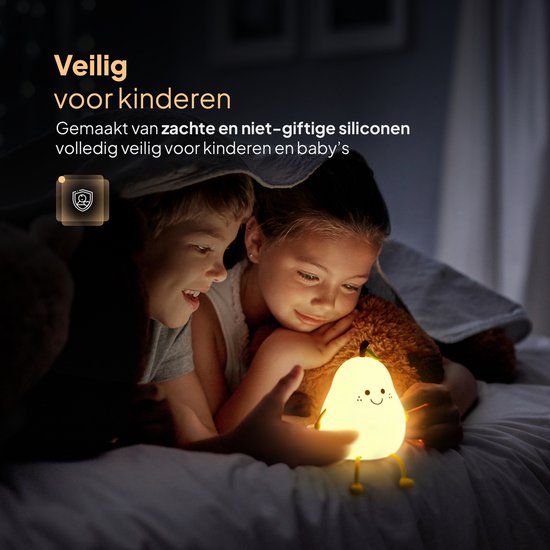Oplaadbaar nachtlampje kinderen - Peertje - Touchbediening - 8 kleuren - Tijdfunctie - Wake-up Light - Kinder nachtlampje - Slaapkamer - Nachtlampje kinderen - Dimbaar - Draadloos - Nachtlampje baby – Bedlampje