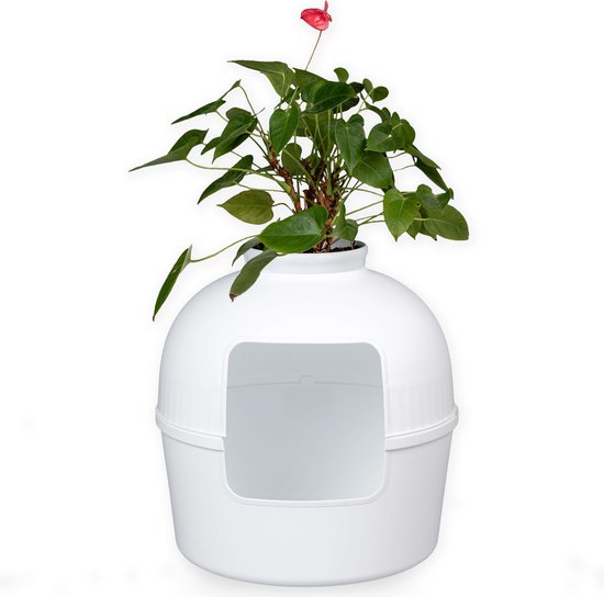 RHRQuality Kattenbak - Flower XXL – Verborgen Kattentoilet – Voor Grote Katten – Met Grote Ingang (51 cm) & Afneembare Bovenzijde – Wit