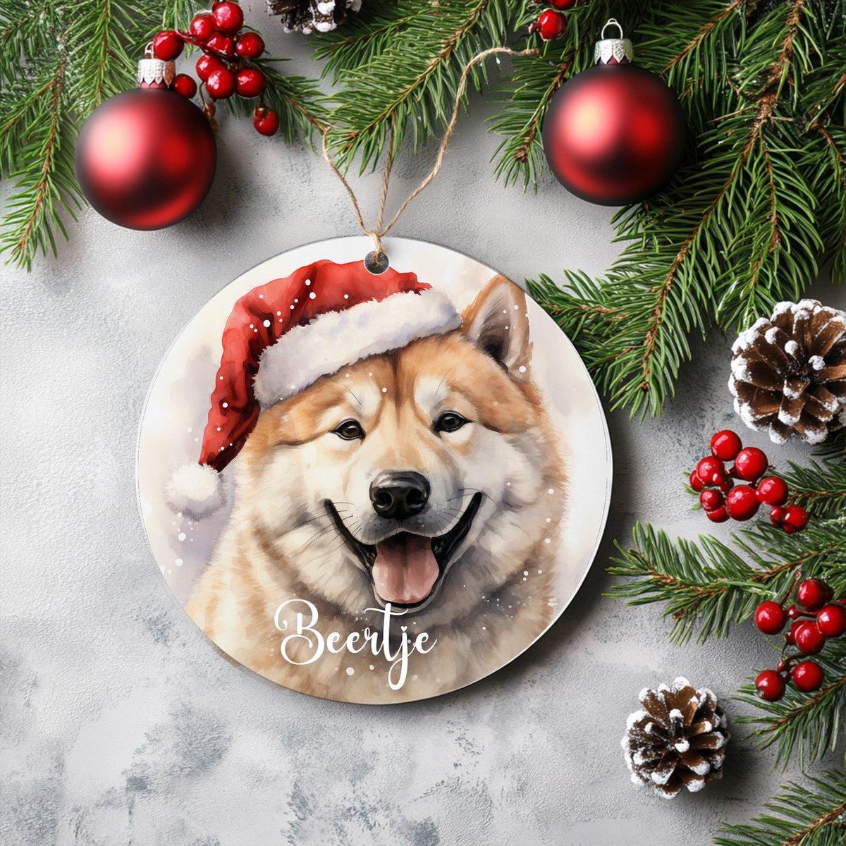 Kerstboom hanger Akita met naam