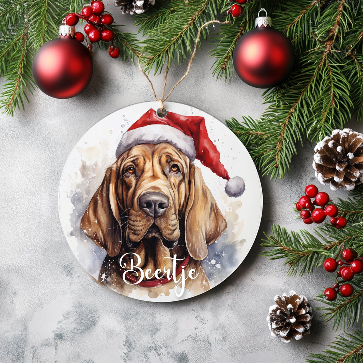 Kerstboom hanger Bloedhond met naam