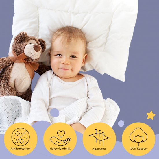 Zavelo Baby & Peuter Kussen Ukkepuck 40x60 cm - Kinderkussen - Anti-Allergisch - Eerste Kinderkussen
