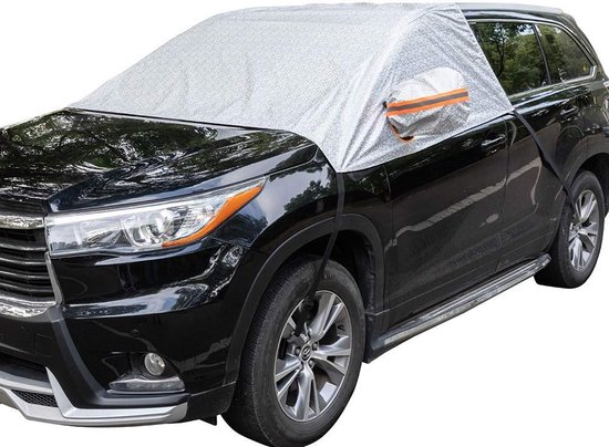 Housse de pare-brise pliable pour voiture - Hiver - Protection contre la neige, la glace, le gel, la poussière et le soleil - Argent - Compatible avec la plupart des voitures et SUV - Film aluminium composite en coton filé - 230 x 148 cm