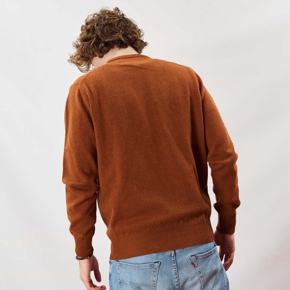 Osborne Knitwear Trui met ronde hals - Sweater heren in Lamswol - Pullover Heren - Chesnut - XL