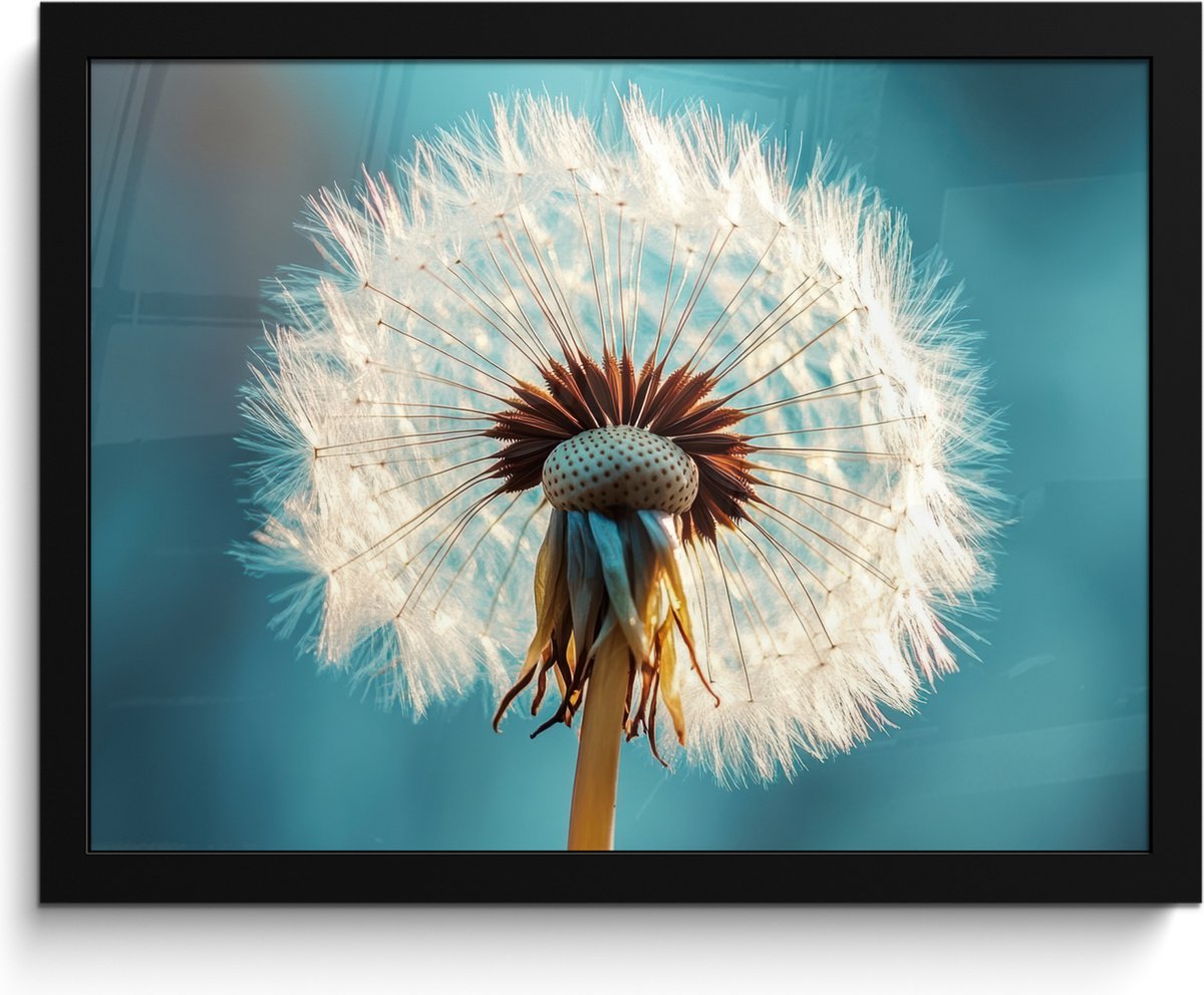 FrameYourWall Poster in lijst - Fotolijst 40x30 cm - Posters - Paardenbloem - Natuur - Bloemen - Blauw - Posterlijst zwart - Decoratie - Wanddecoratie woonkamer - Muurdecoratie slaapkamer
