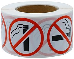 500 Stickers - Rond - niet roken teken - Diameter 2.5cm - wit&rood&zwart - Rol - Zelfklevende Gepersonaliseerde Ronde Etiketten - Papier