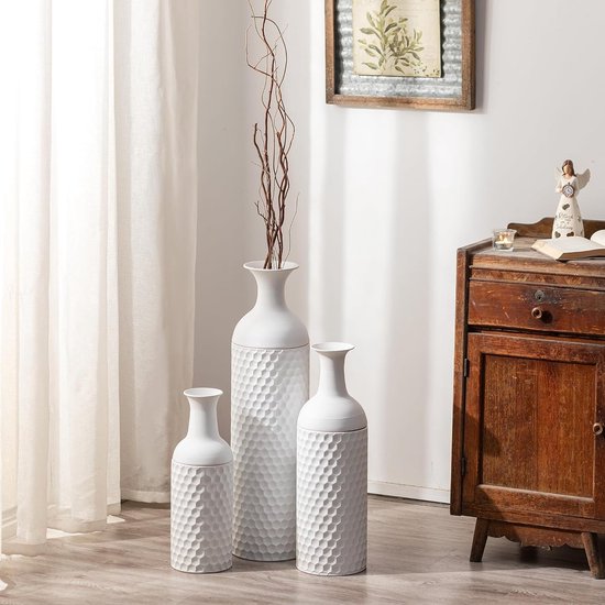 Sziqiqi Zwart Grote Vloervazen Metalen: Vintage Hoge 68/51/41cm Vaas Set van 3 voor Kunstplanten Pampasgras - Honingraatdesign Bloemenvazen voor Woonkamer Binnenhal Schoorsteenmantel Decoratie