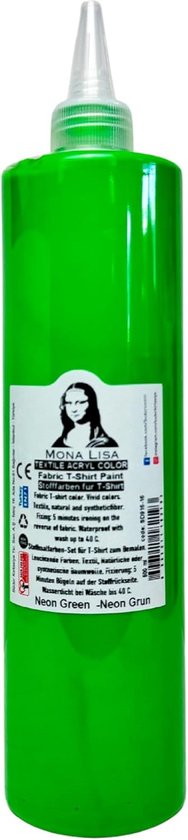 Bouteille verte à presser avec étiquette : MONA LISA FABRIC T-SHIRT PAINT, NEON GREEN.