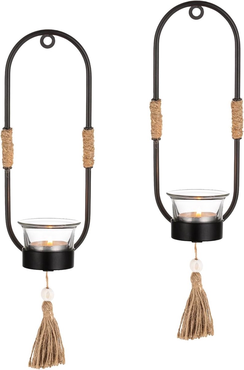 Wandkandelaars Voor Theelicht Pilaarkaarsen Met Glas - Decoratieve Hangende Kandelaars Zwart Metalen Muurdecoratie Voor Woonkamer Badkamer Eetkamer