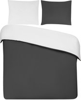 Housse de couette My Luxe. - 100% coton percale - 240x200/220 - blanc / anthracite double face