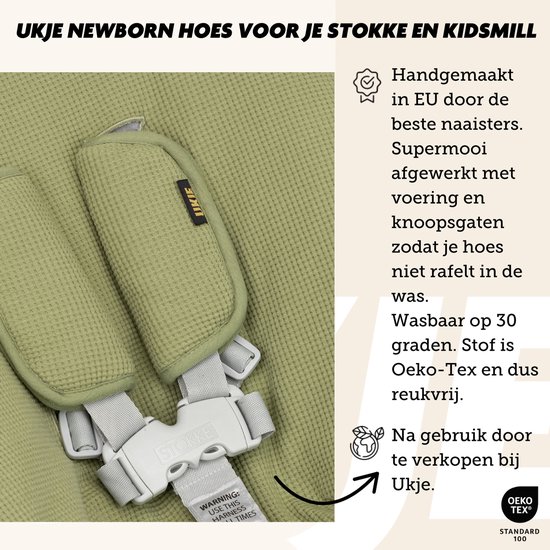Ukje newborn hoes geschikt voor Stokke Tripp Trapp & Kidsmill newborn set - Perfecte pasvorm - Waterafstotende voering - Makkelijk wasbaar - Zachte gordelbeschermers - Groen wafeltje van Merkloos — afbeelding 3