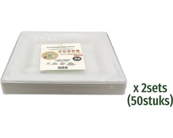 BIO Wegwerp Borden - van Suikerriet - Vierkant - 20x20cm - 50 Stuks - Composteerbaar en Duurzaam - Feest/verjaardag/BBQ borden