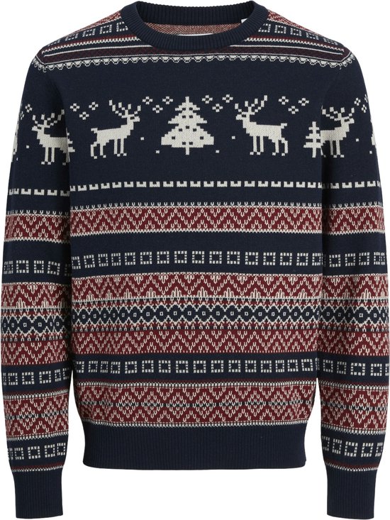 Jack & Jones Pull de Noël Homme JJXMAS SNOWBALL Blauw/ Rouge - Taille XXL