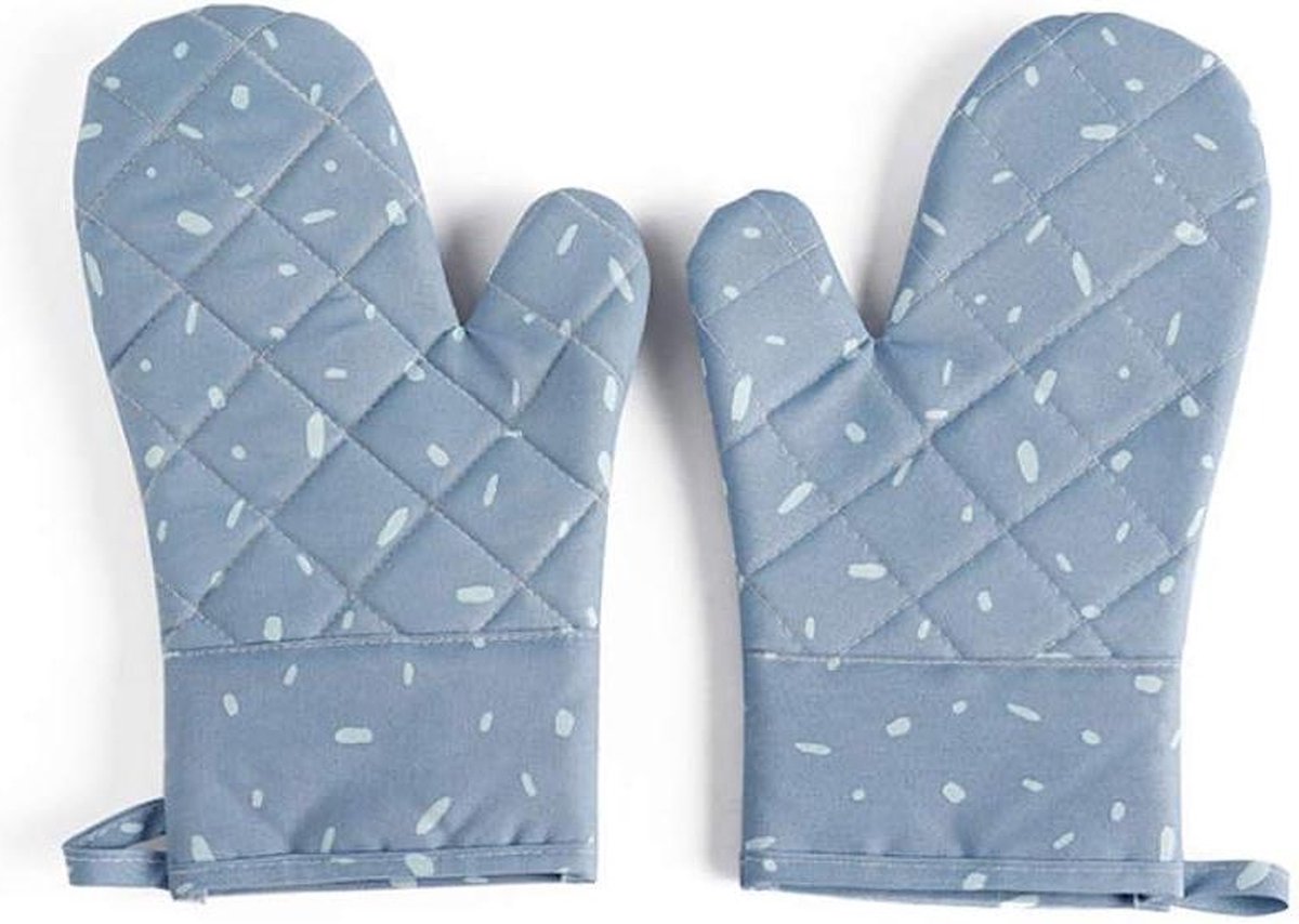 Verdikte hittebestendige ovenhandschoenen - keukenpannenhandschoenen met siliconen antislip design - geschikt voor koken bakken grillen - 15 x 27 cm - lichtblauwe vlekken