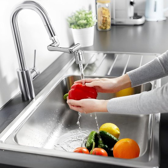 1440° Badkamerkraan Draaibaar Opzetstuk, Sputar Wastafelarmatuur Gadget Kraan Verlenging Perlator Waterfilter Badkamer Zilver 1 Modi