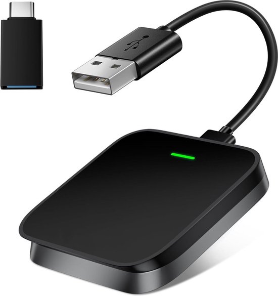 Draadloze adapter voor Apple Carplay Android Auto: converteert bedrade auto spelen Android Auto naar draadloze USB-dongle voor iPhone - 2025 Verbeterde 2-in-1 Plug and Play mini-adapter