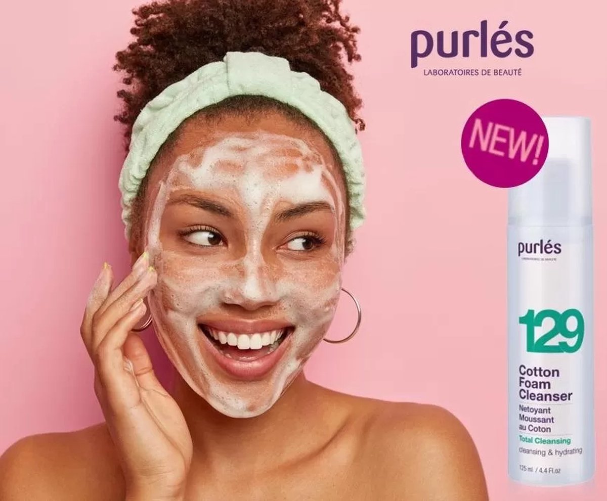 Purles 129 -Huid-Verfrissing -Zuiverheid-Reinigingsschuim Purlés 129 Cotton Foam Cleanser Alle huidtypen.