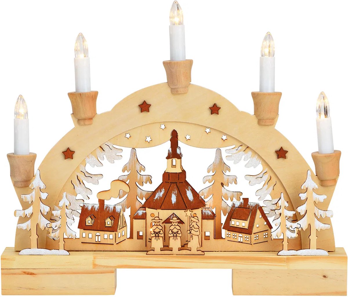 Decoratieboog -lichtboog- kerst met kerkje in dorpje