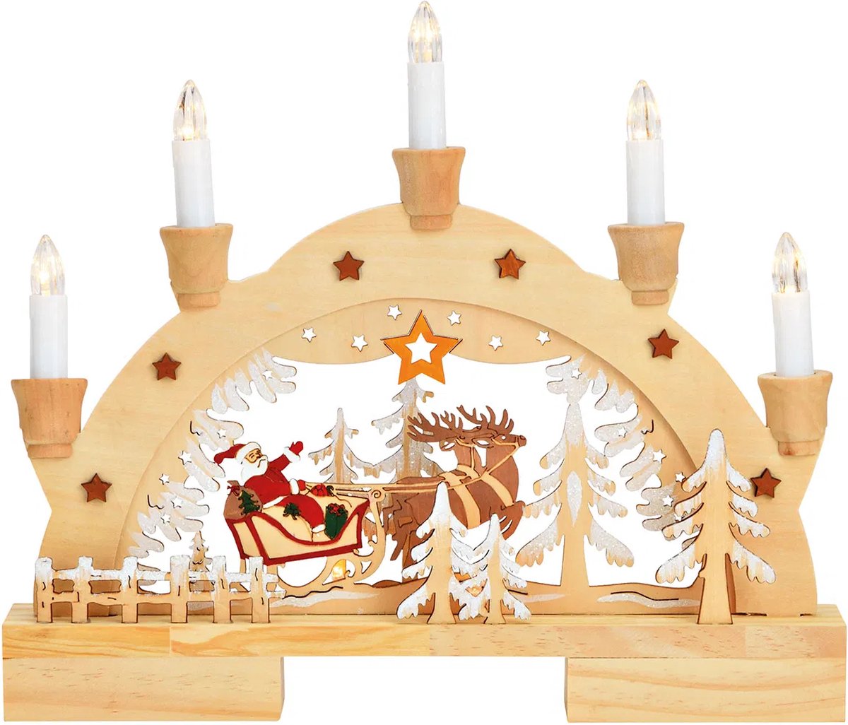 Decoratieboog kerst blank hout met kaarsen en arreslee
