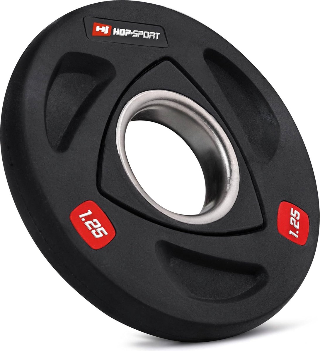 Hop-Sport Olympische Halterschijven 1,25 kg – Duurzame Gietijzeren Gewichtschijven Met Rubber Coating Voor Veiligheid En Vloerbescherming – 50 mm Boring – Geschikt Voor Halterstangen En Krachtapparatuur In Je Home Gym