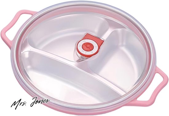Magnetronbord, 1,3 liter, magnetronservies met deksel en handgreep, ronde slakom met 3 compartimenten, deksel met ventilatie, lunchbox, magnetron- en vaatwasmachinebestendig, koelkast (roze