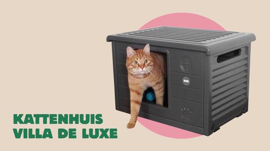 RHRQuality Kattenhuis - Villa de Luxe – Voor Binnen & Buiten – Weersbestendig & Verplaatsbaar – Met XL Ingang (22x26 cm) – Donker Grijs