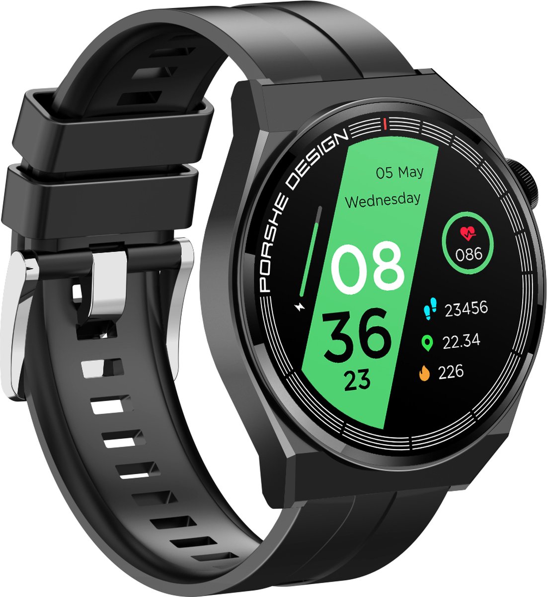 Smartwatch-met HD Touchscreen-Stappenteller - Hartslagmeter - Slaapmonitor - Multisport -Calorie Teller- Geschikt voor Android en iOS - Zwart