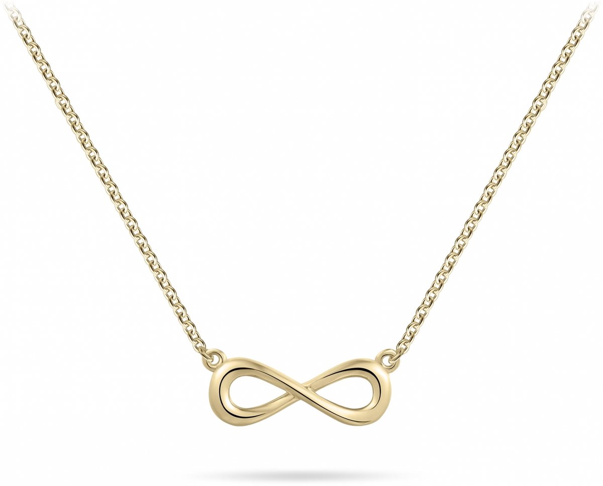 Gisser Jewels - Hanger incl. Collier - Infinity Symbool glad gepolijst - 5mm x 15mm - Lengte 42+5cm - Geelgoud Verguld Zilver 925