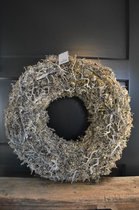Couronne Krans Ø 60 cm - Mos krans met bonsai takjes white wash Ø 60 cm - Grey moss wreath with bonsai white wash 60 cm
