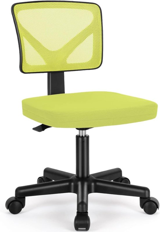 Armloze bureaustoel zonder wielen, PU lederen gewatteerde moderne draaibare make-upstoel, middenrug ergonomische verstelbare brede stoel computer werkstoel voor make-up ijdelheid (kleur: roze