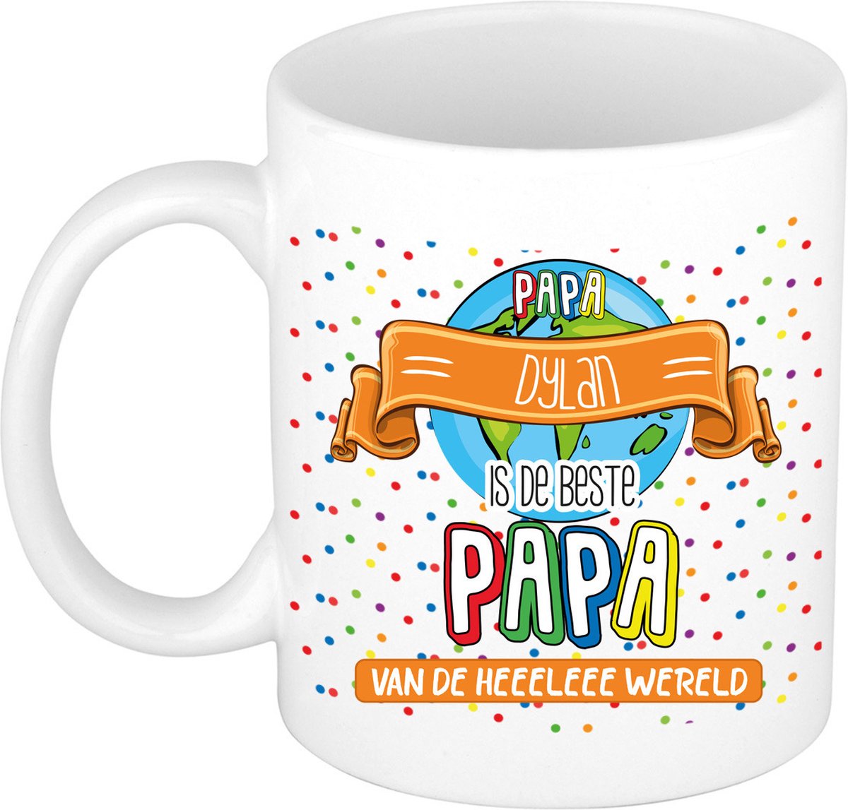 Bellatio Decorations Naam mok papa Dylan - wit - de beste - keramiek - 300 ml - Vaderdag - cadeau