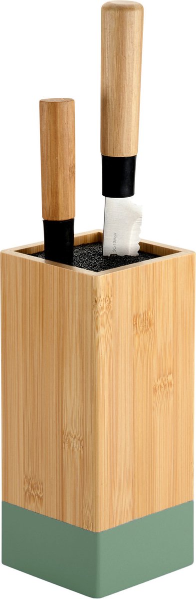 Kesper Keuken messenblok - Bamboe - 10 x 10 x 23 cm - lichtbruin/groen - universele houder