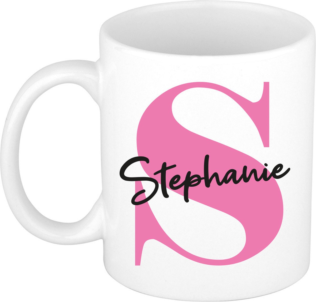 Bellatio Decorations Naam mok Stephanie - roze - wit - keramiek - 300 ml - cadeau beker