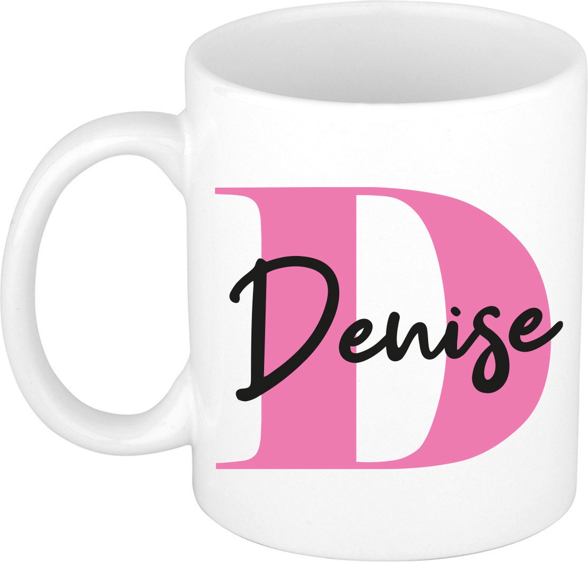 Bellatio Decorations Naam mok Denise - roze - wit - keramiek - 300 ml - cadeau beker