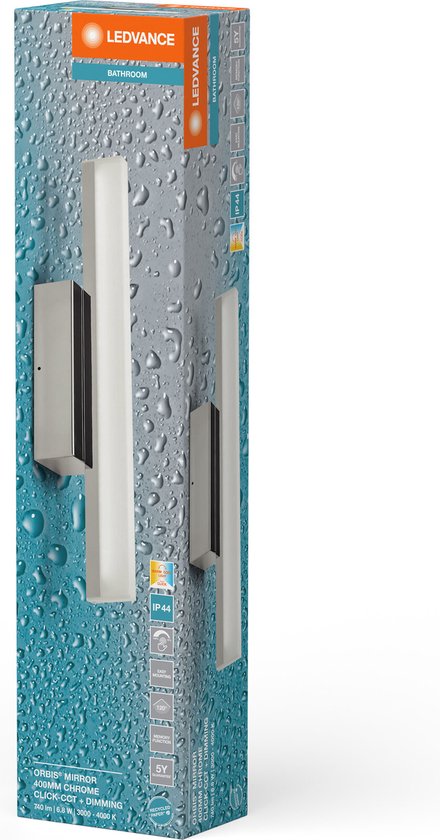 Lindby spiegellamp Melike, 27 cm, chroom, IP44, wandcontactdoos