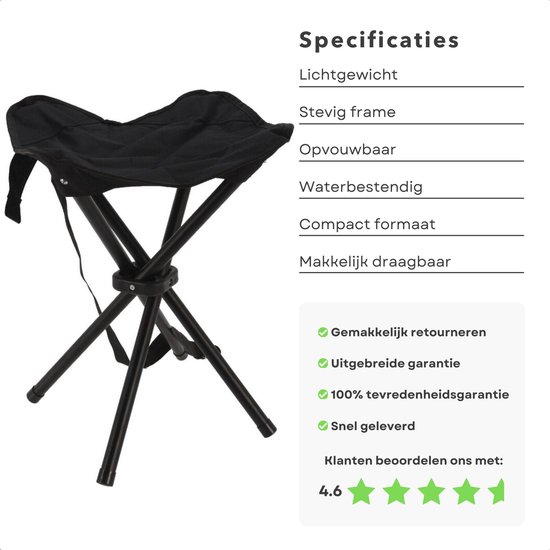 Cheqo® Vouwkruk Camping - Vouw Kruk - Opvouwkruk - Krukje - Opvouwbare Kruk - Kampeerkruk - Draagbaar en Compact - Kunststof en Polyester - Zwart van Cheqo — afbeelding 2