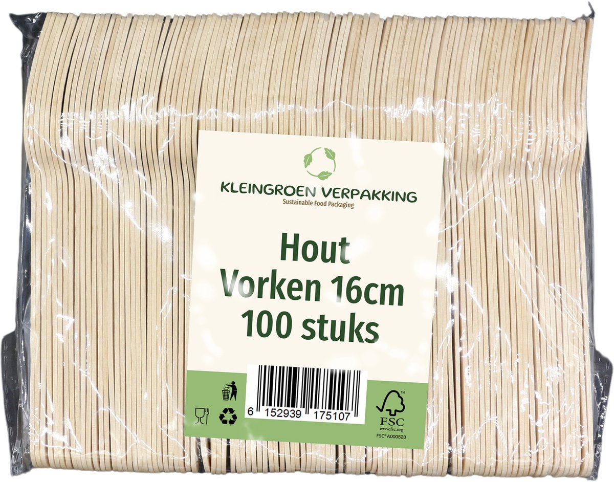 Houten Wegwerp Vorken - 16cm - 100 Stuks - Biologisch Afbreekbaar en Duurzaam