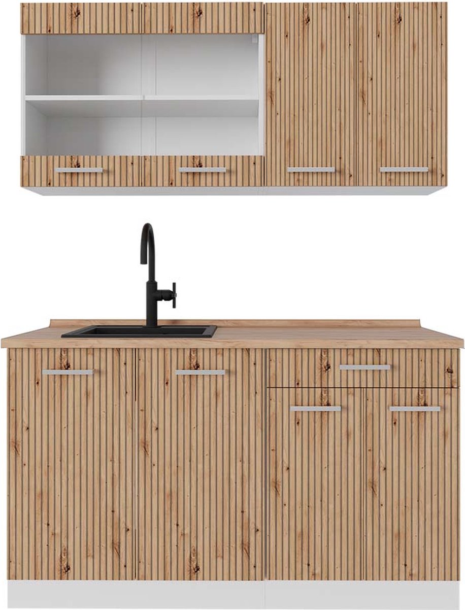 Vicco R-Line Eenpersoonskeuken – 140 cm, WB Eik Artisanaal eiken/wit