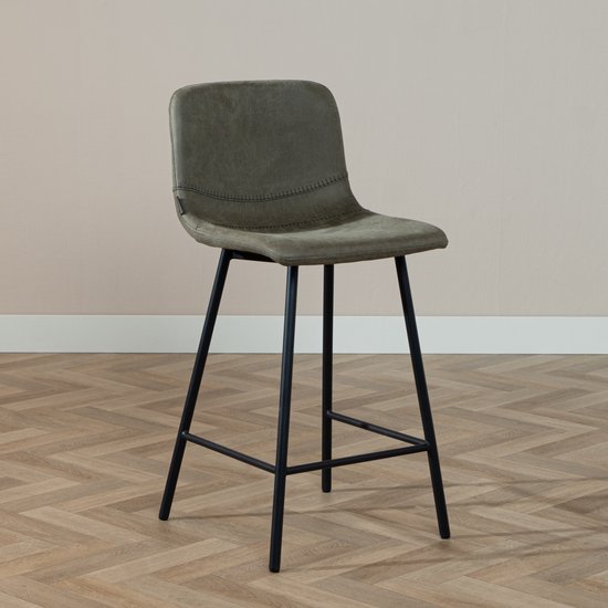 Bronx71® Tabouret de bar éco cuir Mikky vert olive - Réglable en hauteur : 68-79 cm - Tabouret de bar vert - Chaise de bar - Tabourets de bar de bar avec dossier