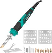 VONROC Houtbrander – Soldeerbout - 30W – Pyrografie set – 8 houtbrandtips - 3 soldeertips – 2 nummer- en cijferstencils