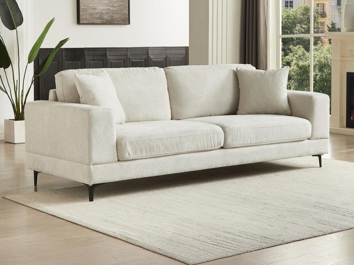 Vente-unique Zitbank met 3 plaatsen in beige textuurstof - JAMOLO