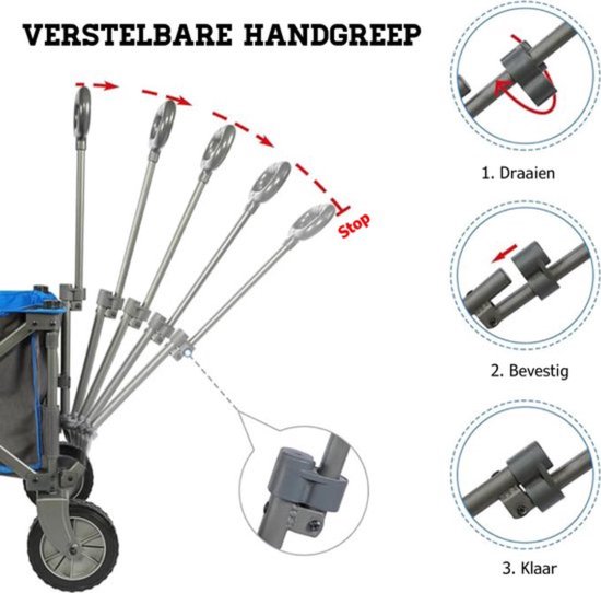 Bolderkar Opvouwbaar Luchtbanden - Bolderwagen Voor Alle Terreinen - Boodschappenwagen Met 100Kg Belastbaarheid - Strandkar Met Verstelbare Handgreep - Tuinkar - 80 x 40 x 30 cm van Bolderkar — afbeelding 5