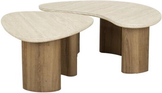 Table basse en céramique travertin lot de 2 bois de manguier biologique