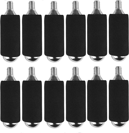 12 Stuks - CO2-Patronen Met Beschermende Foam Covers - 16g Schroefdraadpatronen - Fietspomp CO2 Gascartridge - Inclusief Isolerende Veiligheidshoes - Geschikt Voor Racefietsen, Mountainbikes, BMX, Motorfietsen - Draadpatronen
