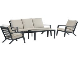 Stoel-bank loungeset Bezano | 4-delig | 5 personen | Off White/Matt Black | Aluminium
