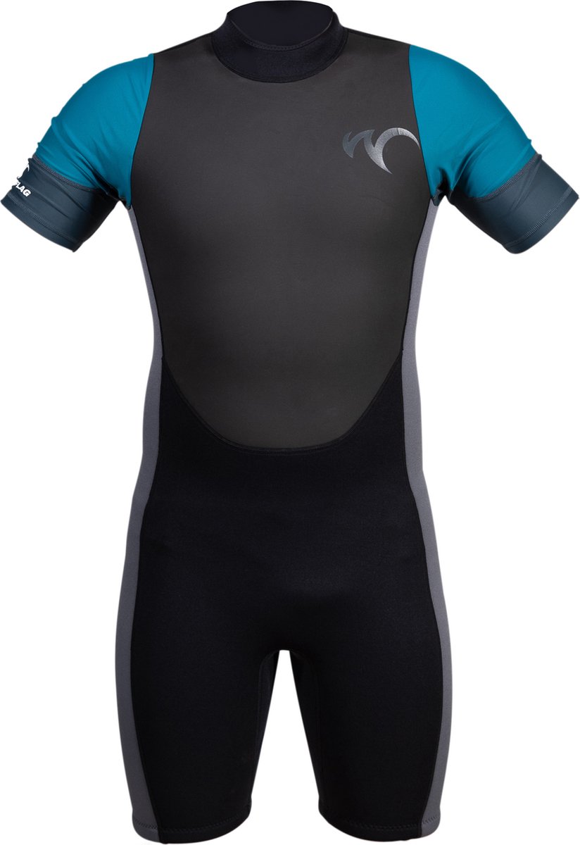 Watrflag Shorty Queenstown Heren - 3 mm neopreen met Lycra korte mouwen - Zwart/grijs/petrol S