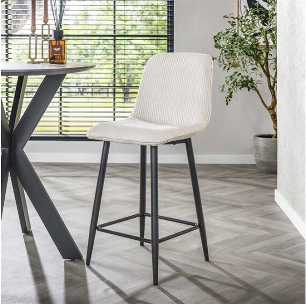Barstoel Ribstof - Gebroken wit - barstoelen set van 2